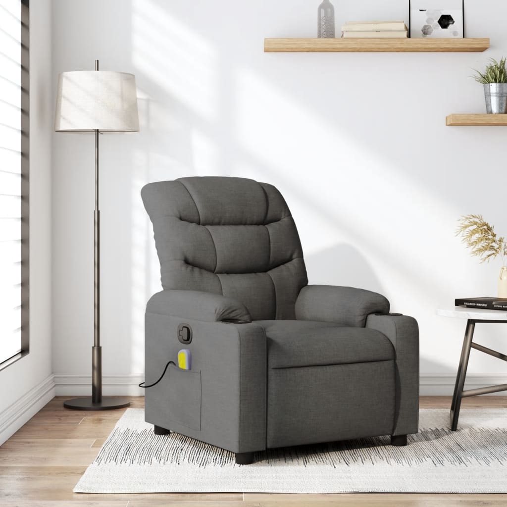 vidaXL Fotoliu de masaj rabatabil, gri închis, material textil vidaXL Fotoliu de masaj rabatabil, gri închis, material textil