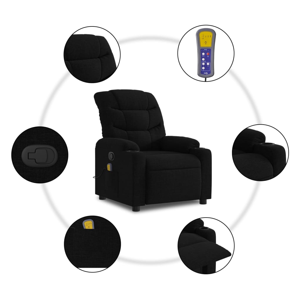 vidaXL Fotoliu de masaj rabatabil, negru, material textil vidaXL Fotoliu de masaj rabatabil, negru, material textil