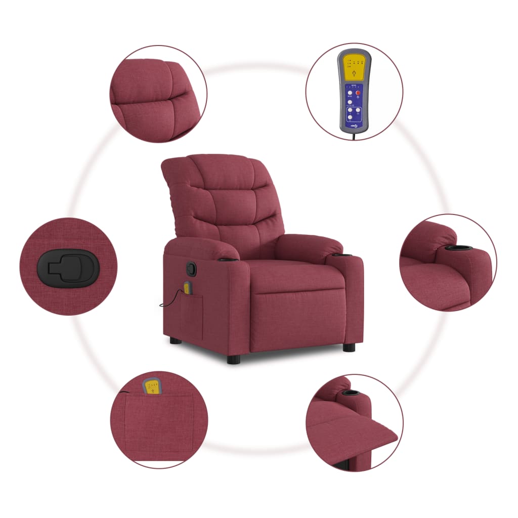 vidaXL Fotoliu de masaj rabatabil, roșu vin, material textil vidaXL Fotoliu de masaj rabatabil, roșu vin, material textil