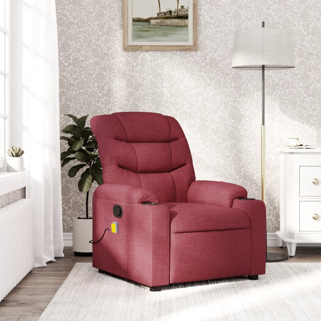 vidaXL Fotoliu de masaj rabatabil, roșu vin, material textil vidaXL Fotoliu de masaj rabatabil, roșu vin, material textil