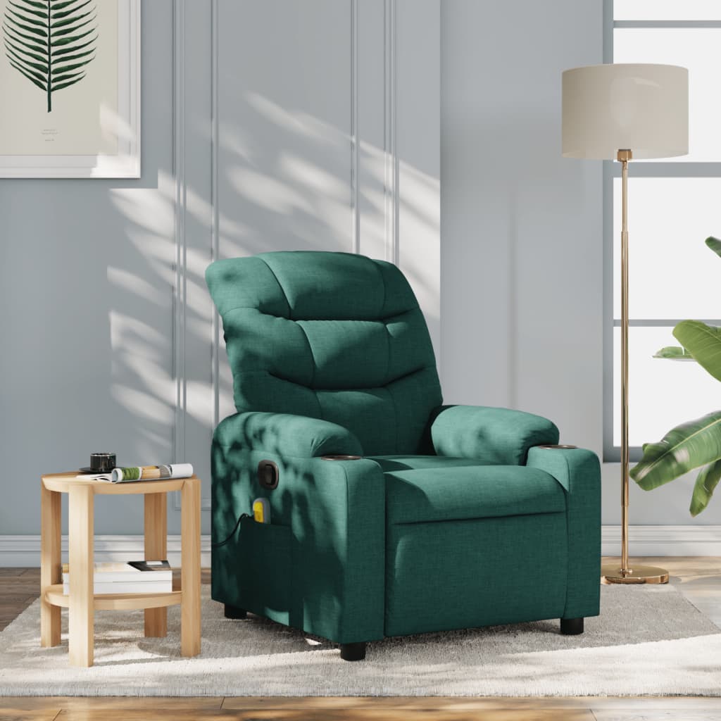 vidaXL Fotoliu de masaj rabatabil, verde închis, material textil vidaXL Fotoliu de masaj rabatabil, verde închis, material textil