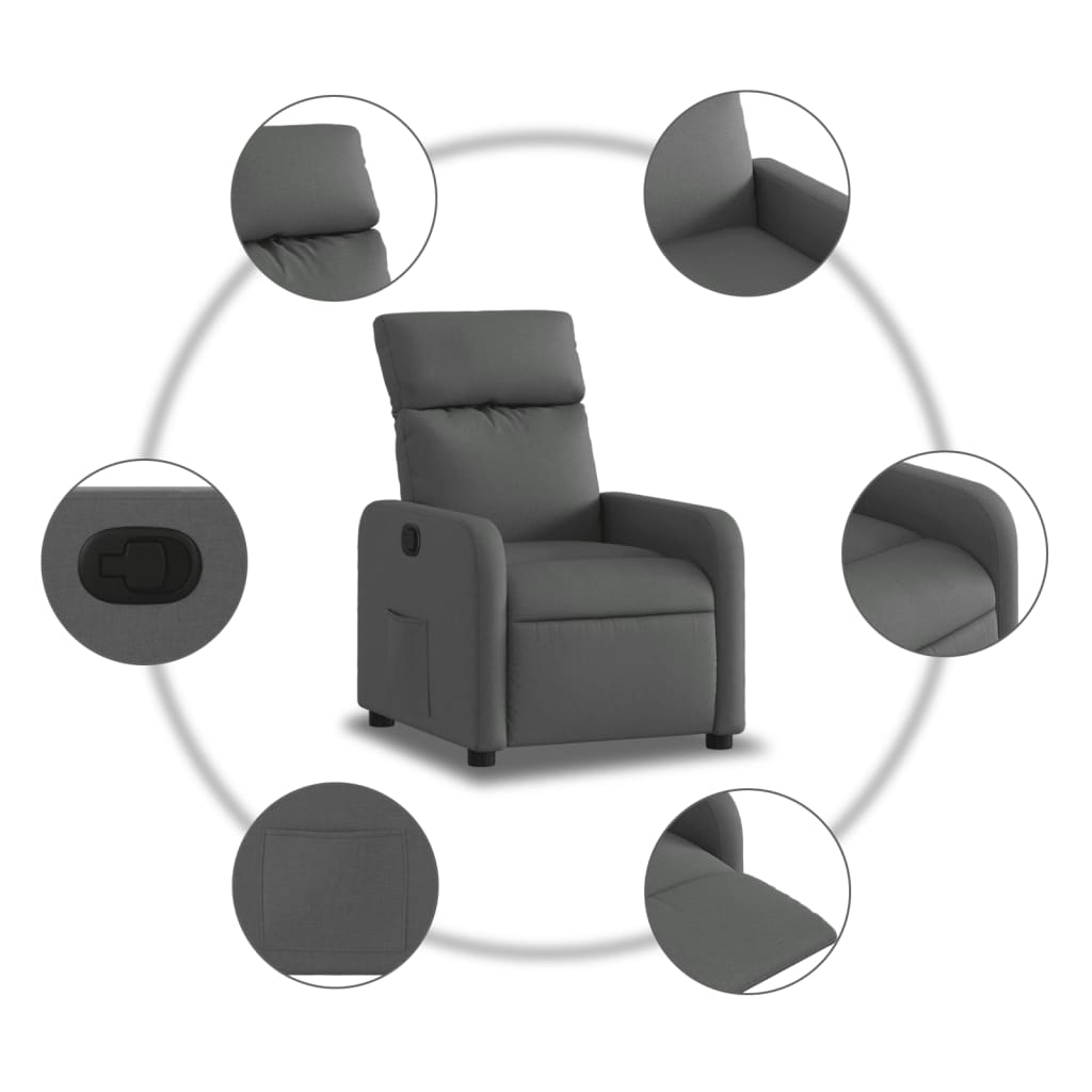 vidaXL Fotoliu rabatabil, gri închis, material textil