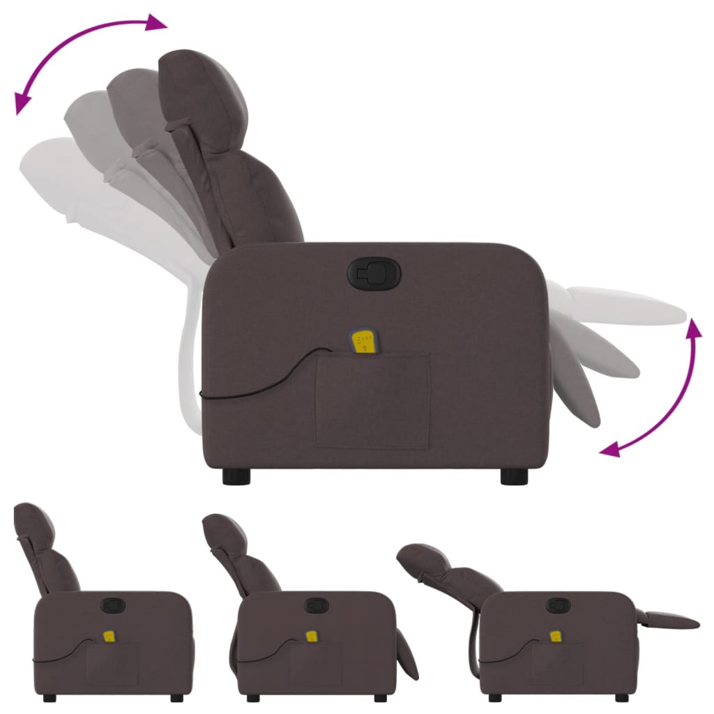 vidaXL Fotoliu de masaj rabatabil, maro închis, material textil