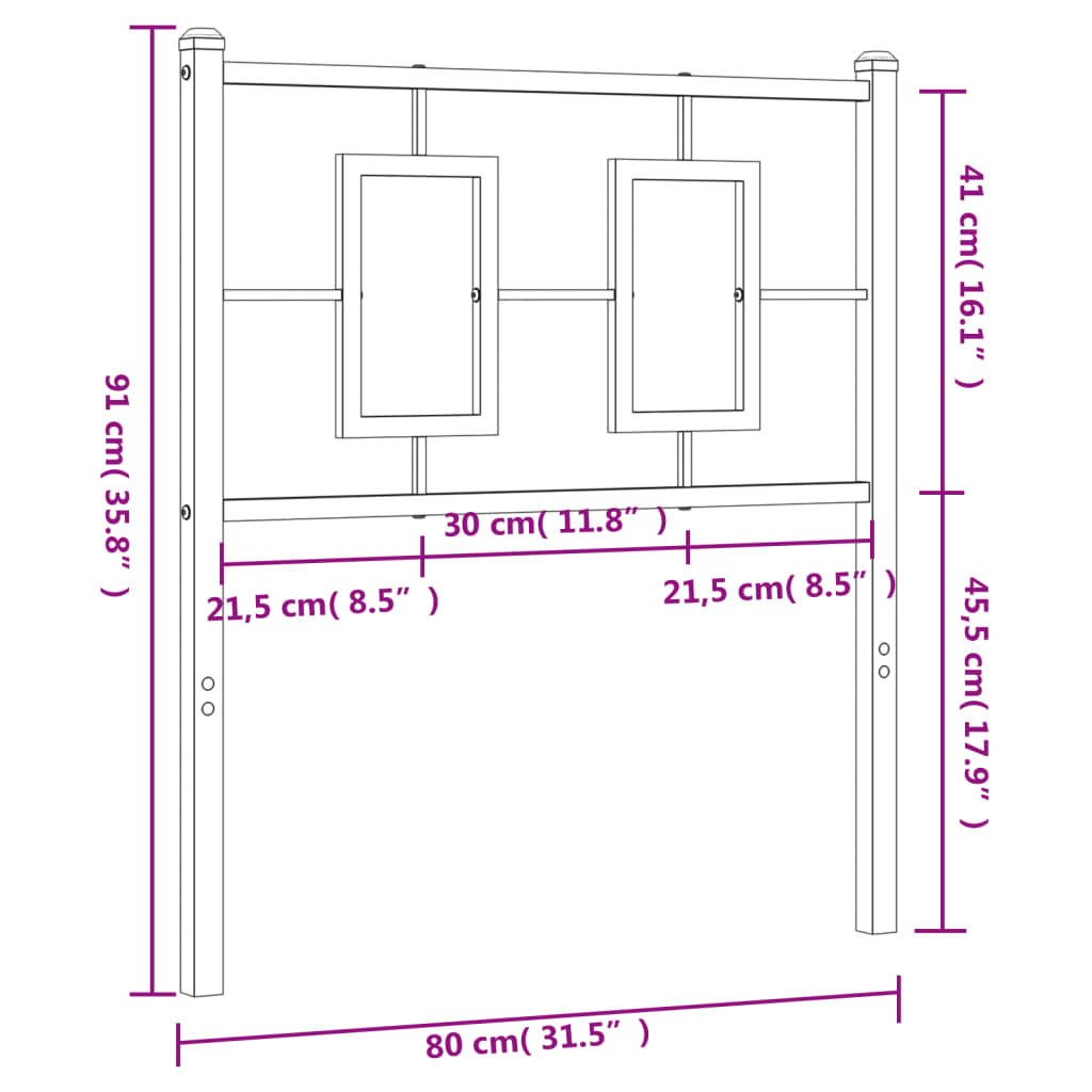 vidaXL Tăblie de pat metalică, negru, 75 cm