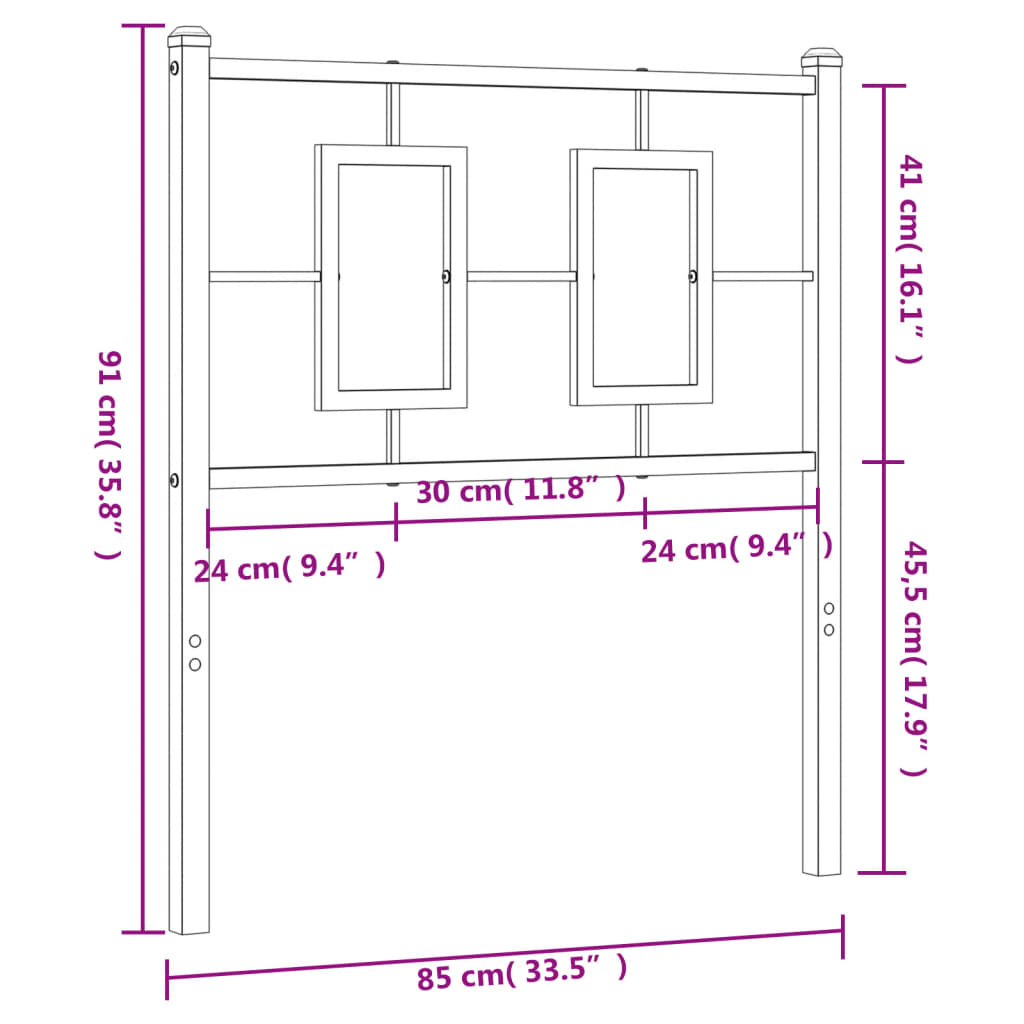 vidaXL Tăblie de pat metalică, negru, 80 cm