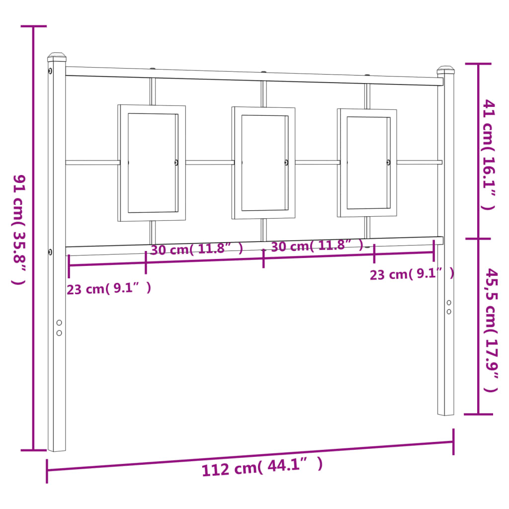 vidaXL Tăblie de pat metalică, negru, 107 cm vidaXL Tăblie de pat metalică, negru, 107 cm