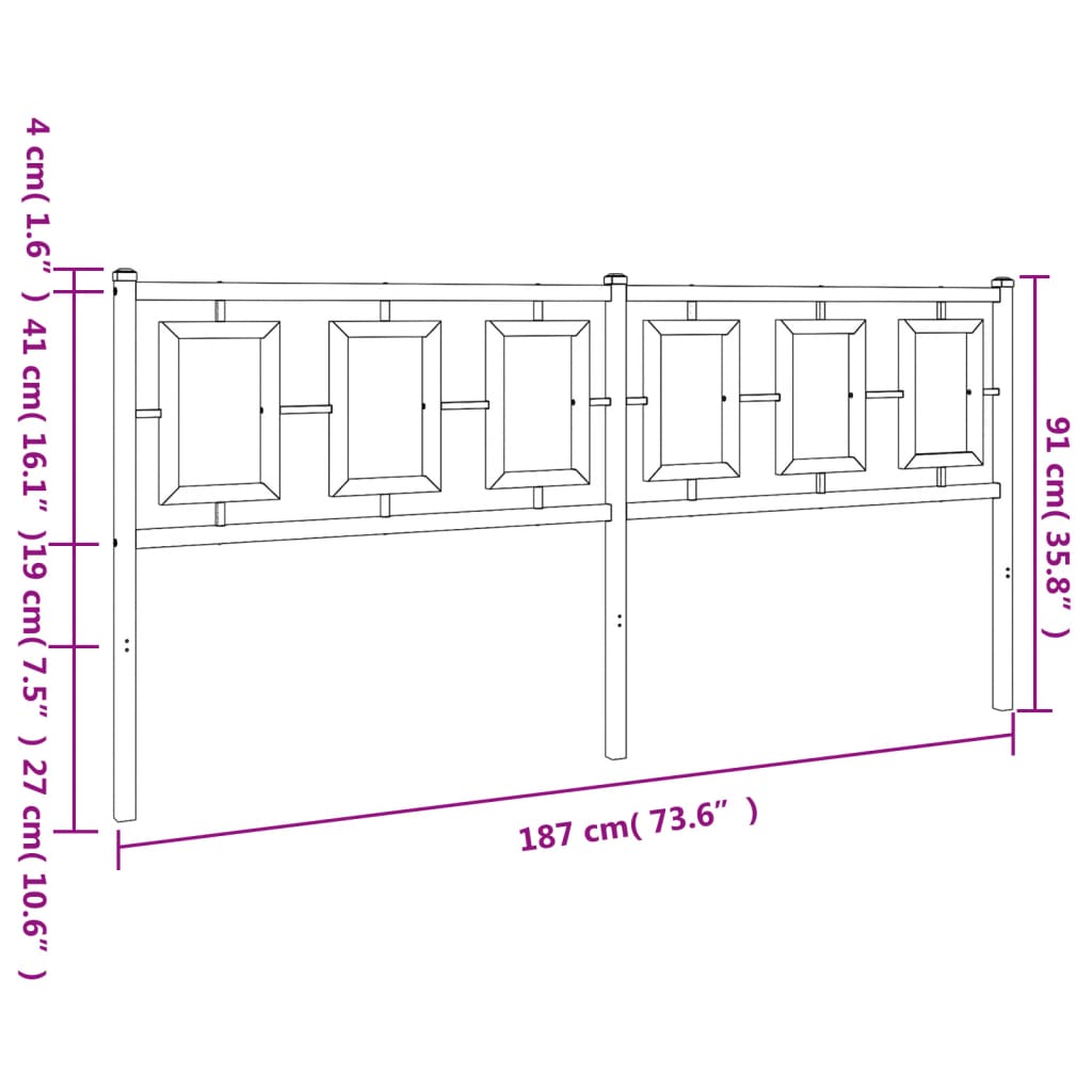 vidaXL Tăblie de pat metalică, negru, 180 cm