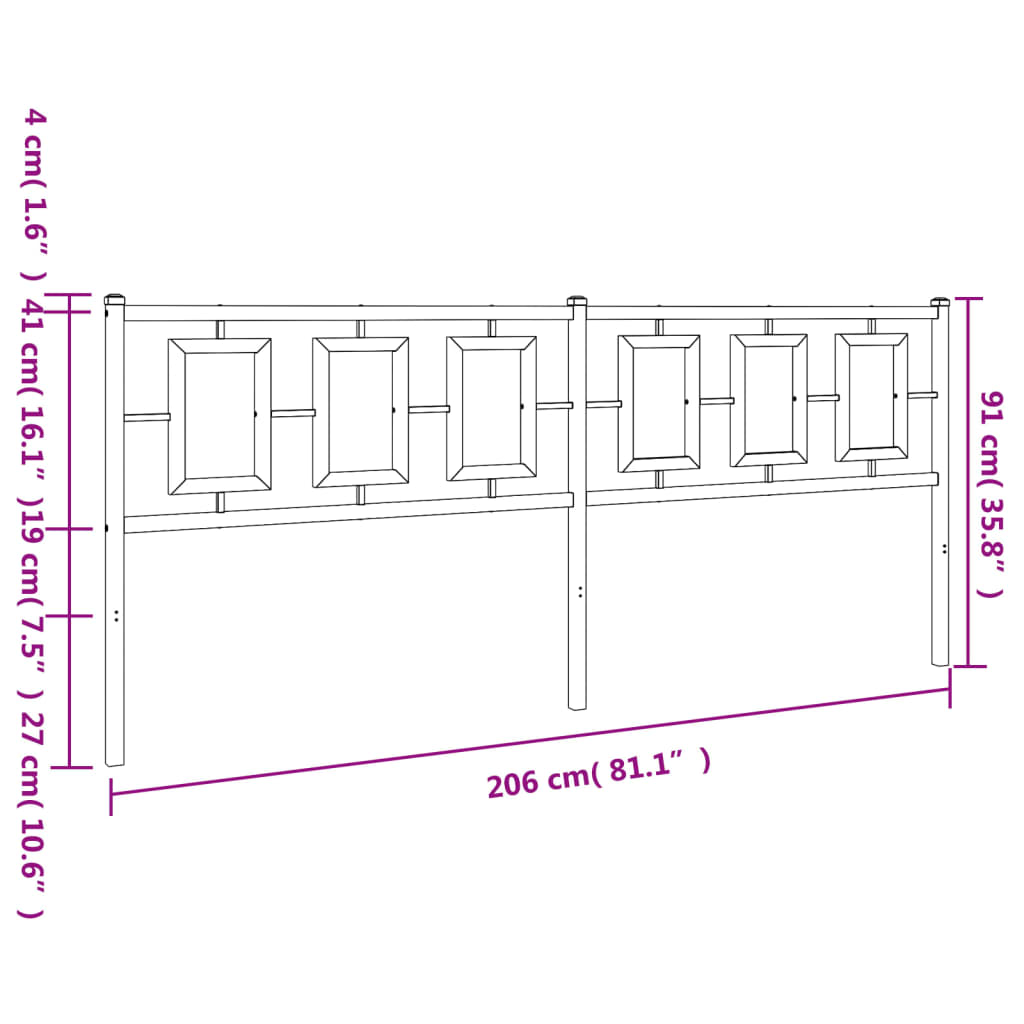 vidaXL Tăblie de pat metalică, negru, 200 cm