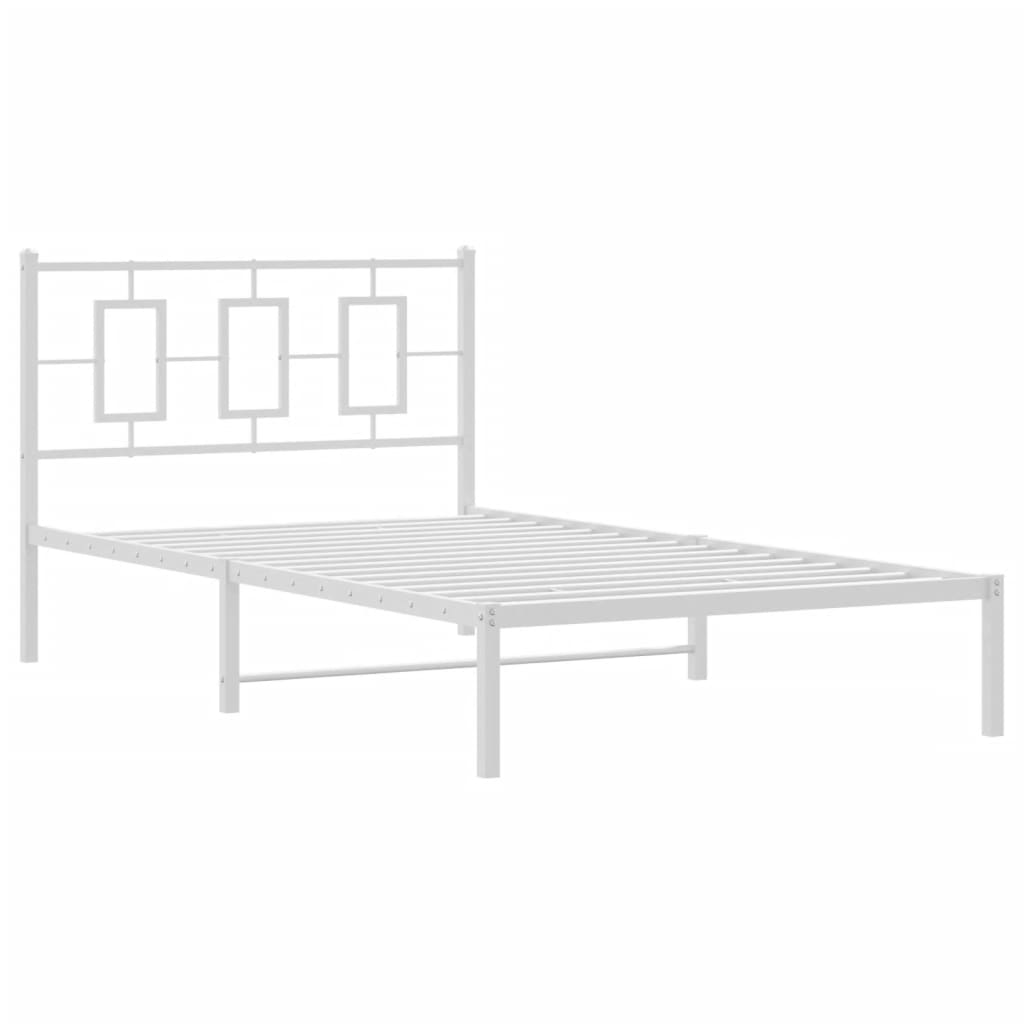 vidaXL Cadru de pat din metal cu tăblie, alb, 107x203 cm