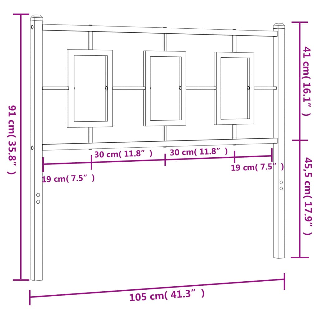 vidaXL Tăblie de pat metalică, alb, 100 cm