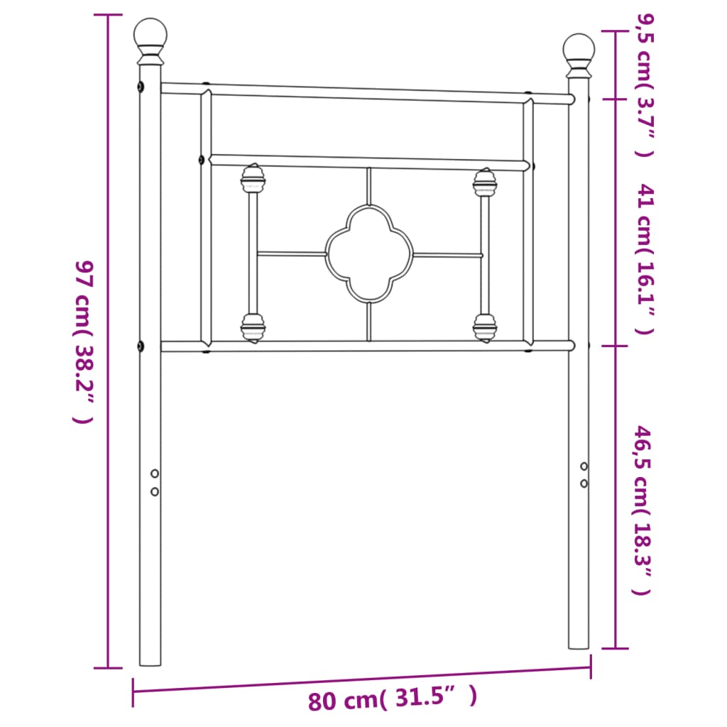 vidaXL Tăblie de pat metalică, negru, 75 cm