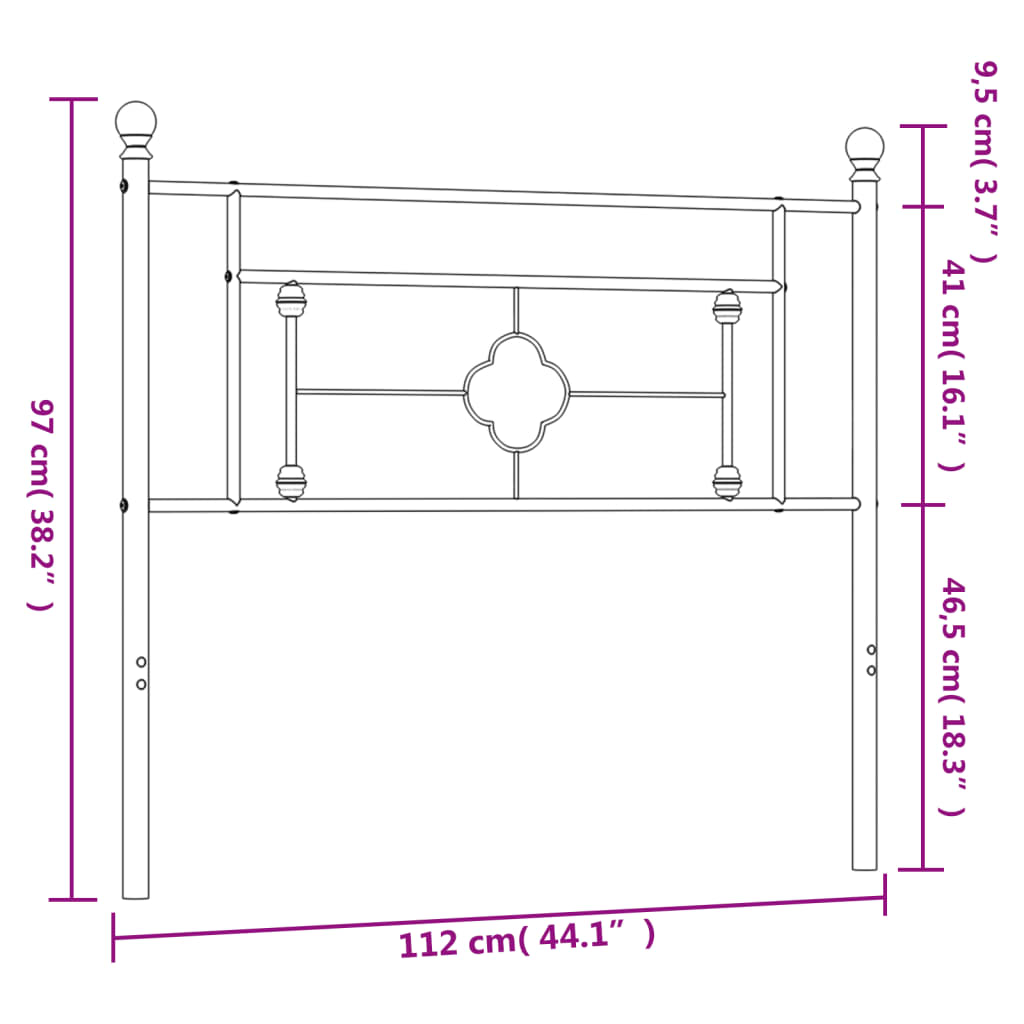 vidaXL Tăblie de pat metalică, negru, 107 cm vidaXL Tăblie de pat metalică, negru, 107 cm