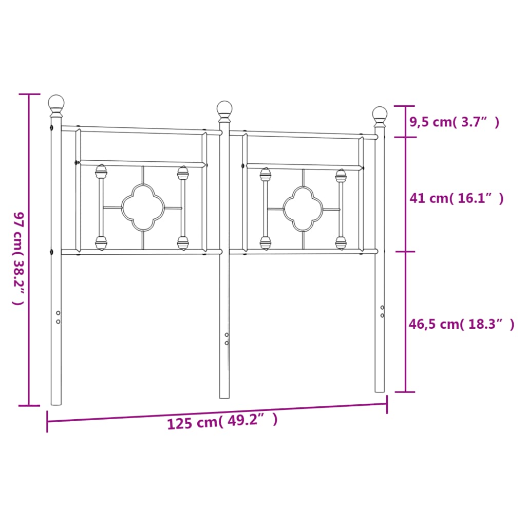 vidaXL Tăblie de pat metalică, negru, 120 cm