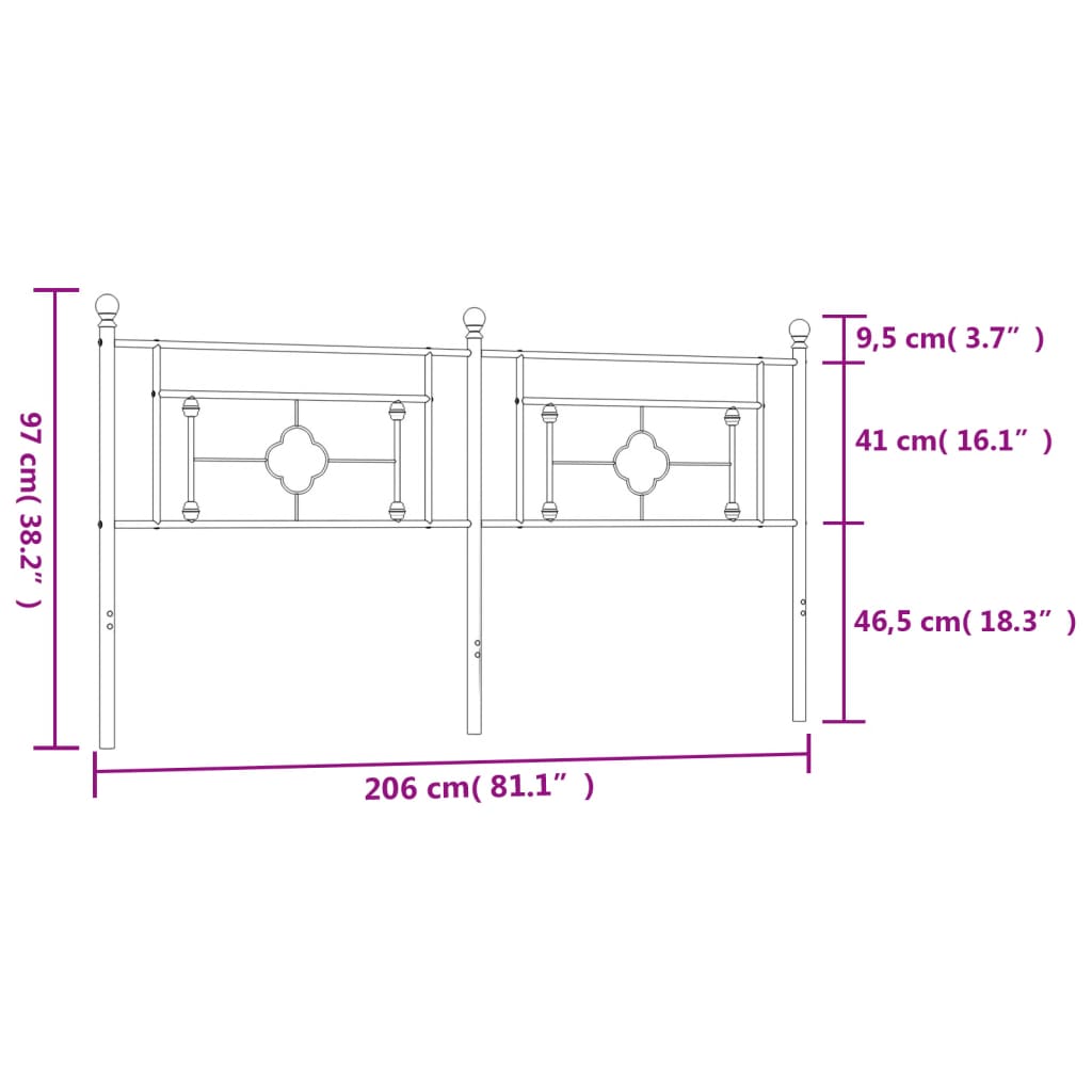 vidaXL Tăblie de pat metalică, negru, 200 cm