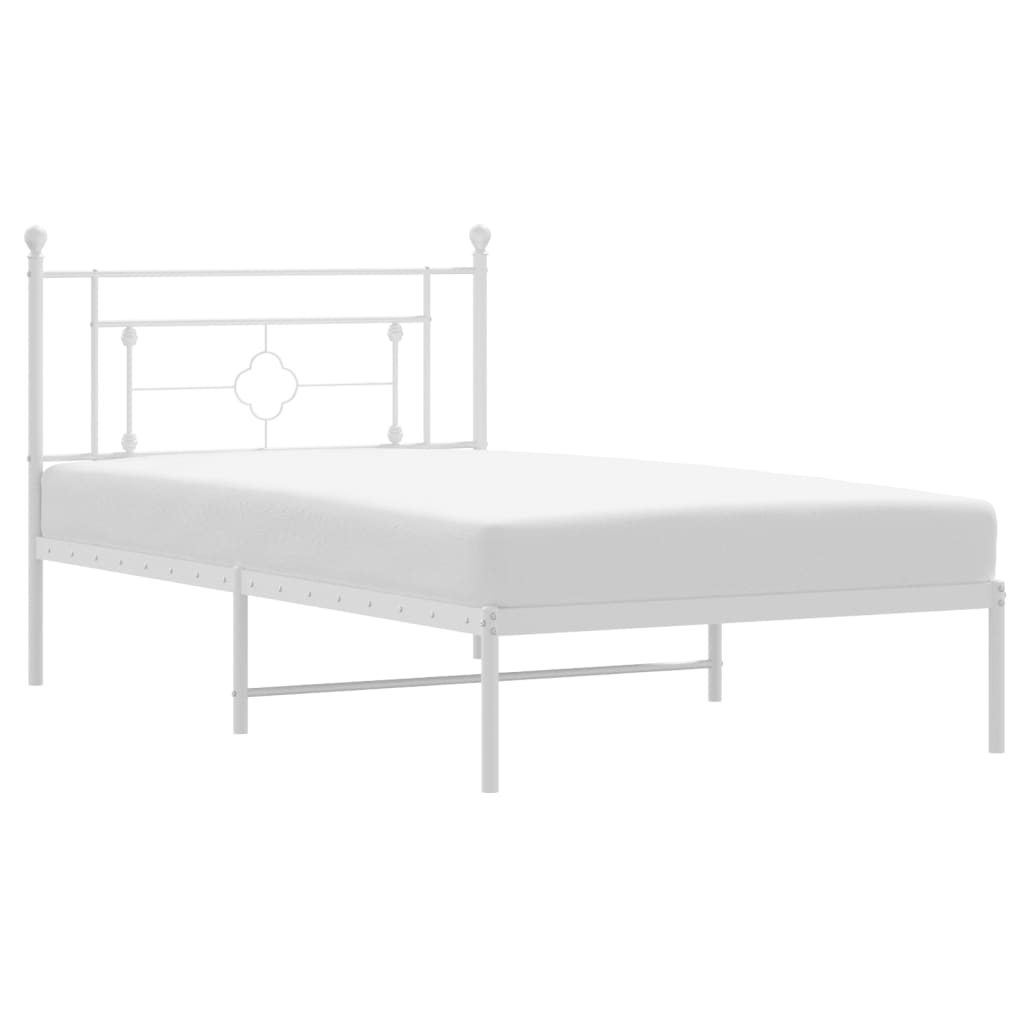 vidaXL Cadru de pat din metal cu tăblie, alb, 107x203 cm