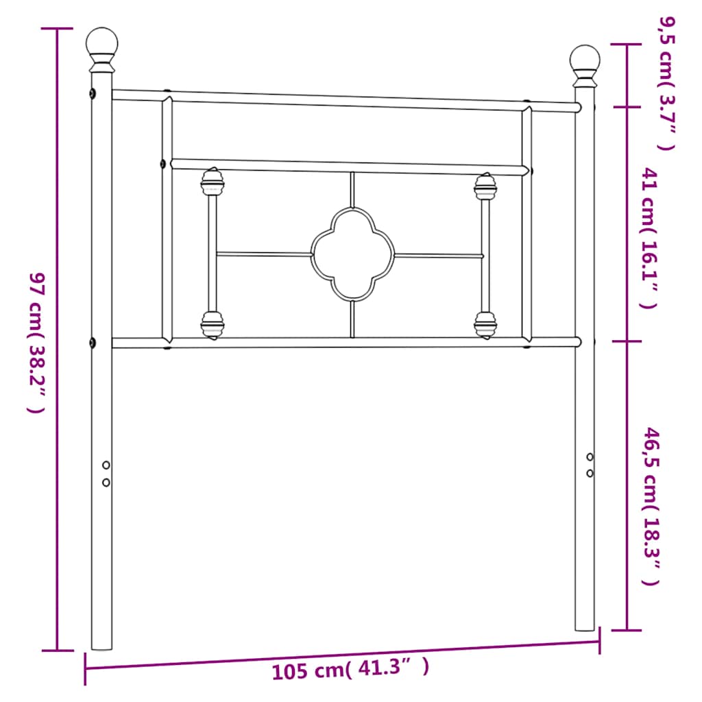 vidaXL Tăblie de pat metalică, alb, 100 cm