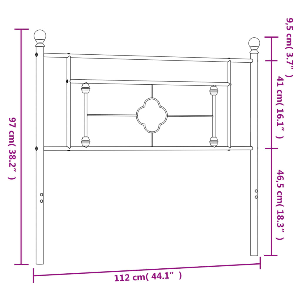 vidaXL Tăblie de pat metalică, alb, 107 cm