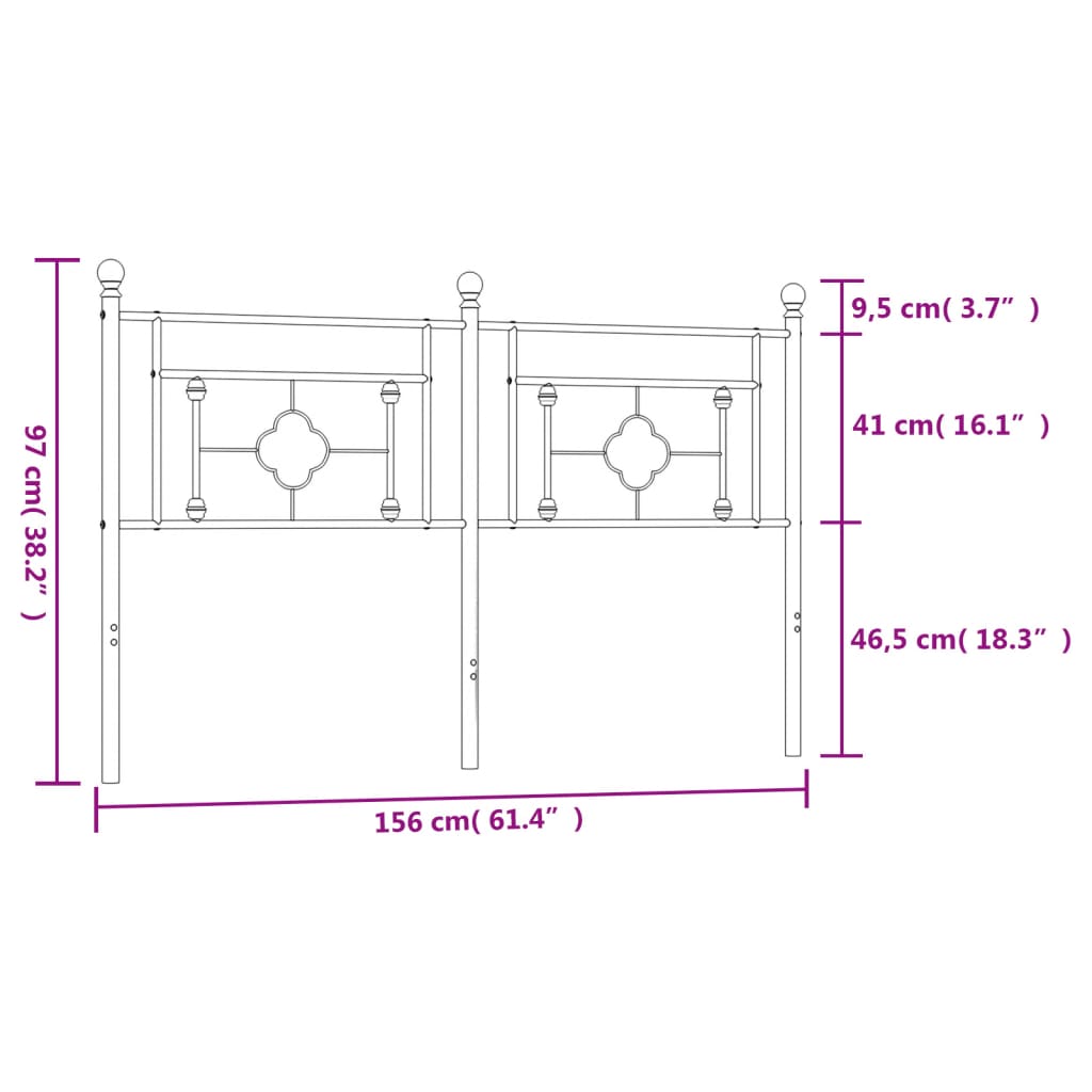 vidaXL Tăblie de pat metalică, alb, 150 cm