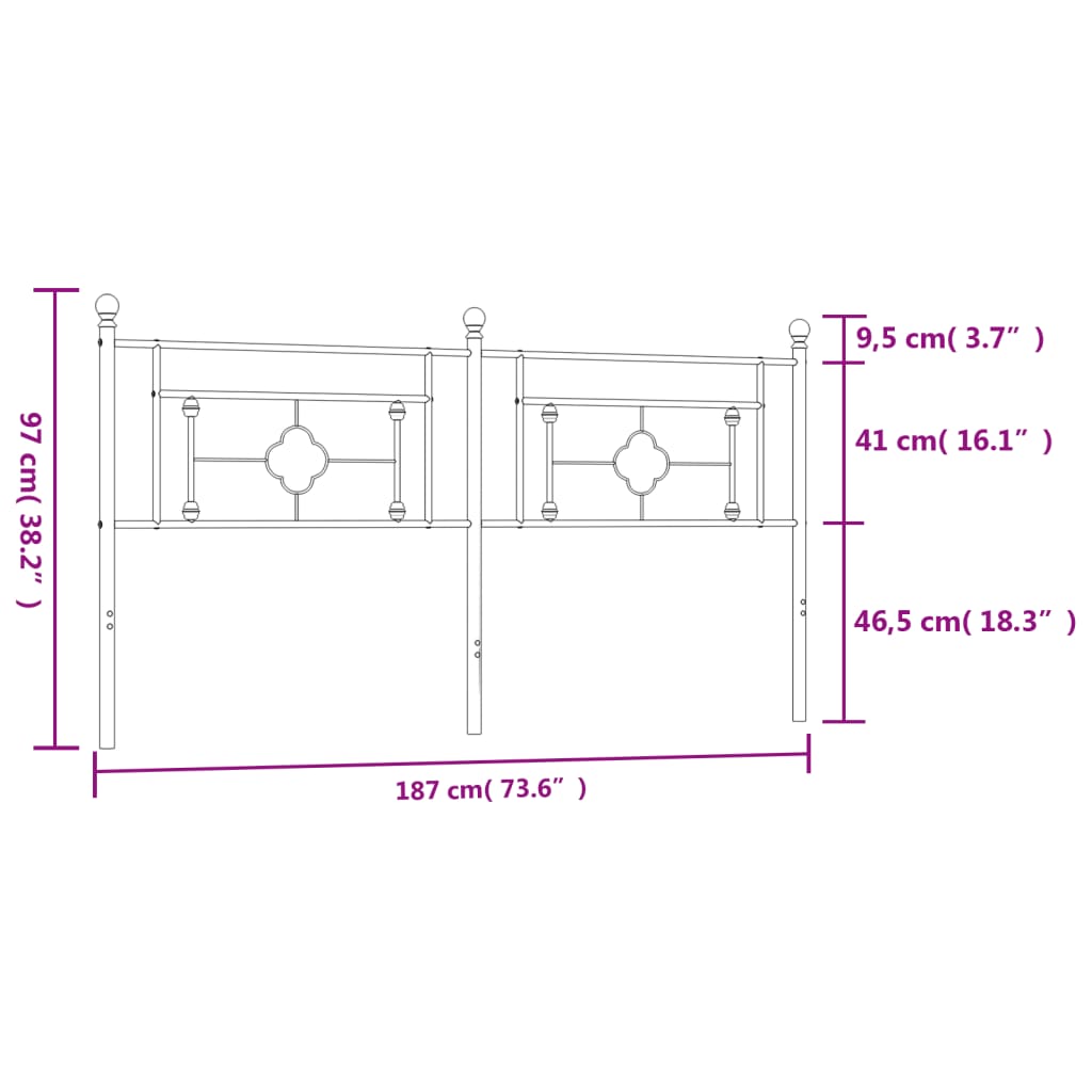 vidaXL Tăblie de pat metalică, alb, 180 cm