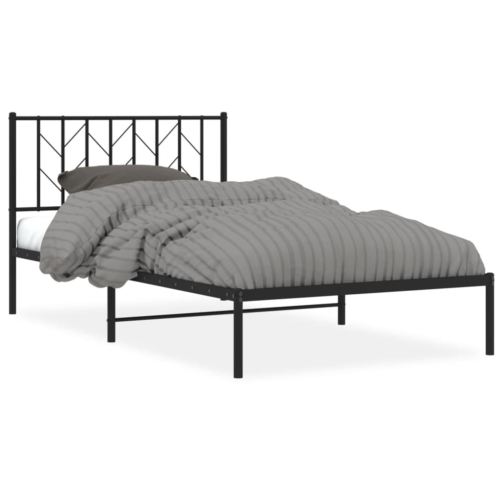 vidaXL Cadru de pat din metal cu tăblie, negru, 107x203 cm