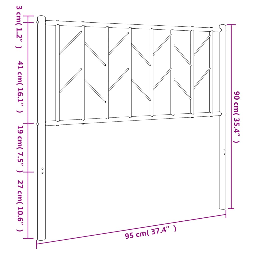 vidaXL Tăblie de pat metalică, negru, 90 cm