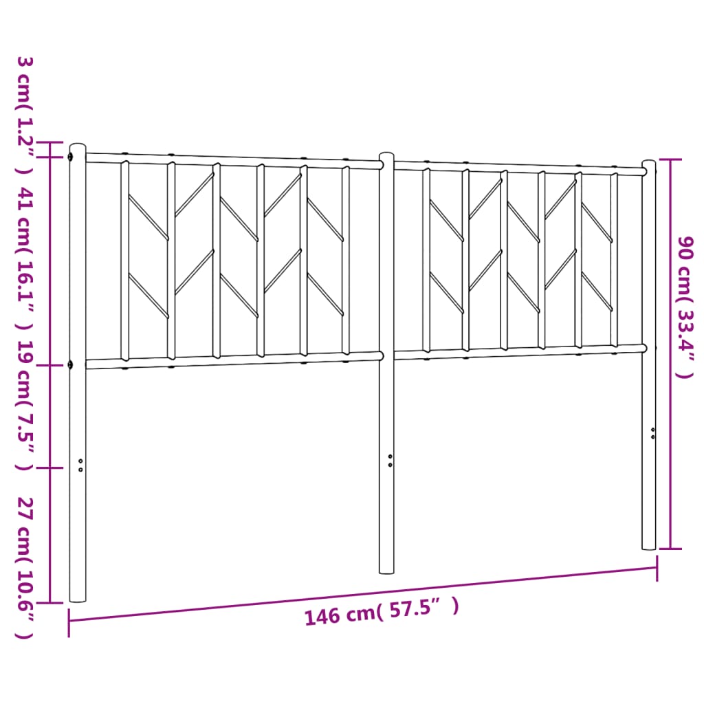 vidaXL Tăblie de pat metalică, negru, 140 cm