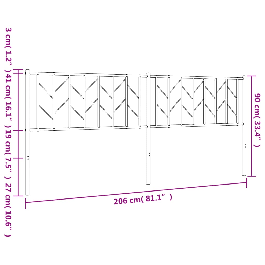 vidaXL Tăblie de pat metalică, negru, 200 cm