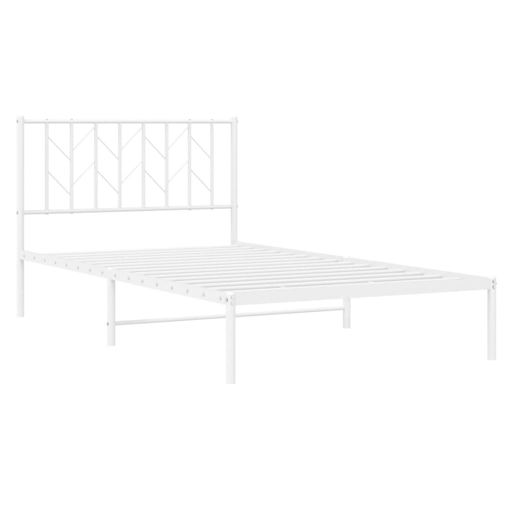 vidaXL Cadru de pat din metal cu tăblie, alb, 107x203 cm