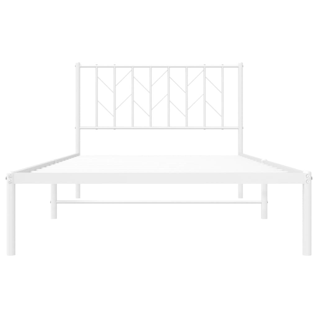 vidaXL Cadru de pat din metal cu tăblie, alb, 107x203 cm