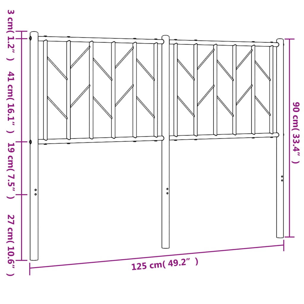 vidaXL Tăblie de pat metalică, alb, 120 cm