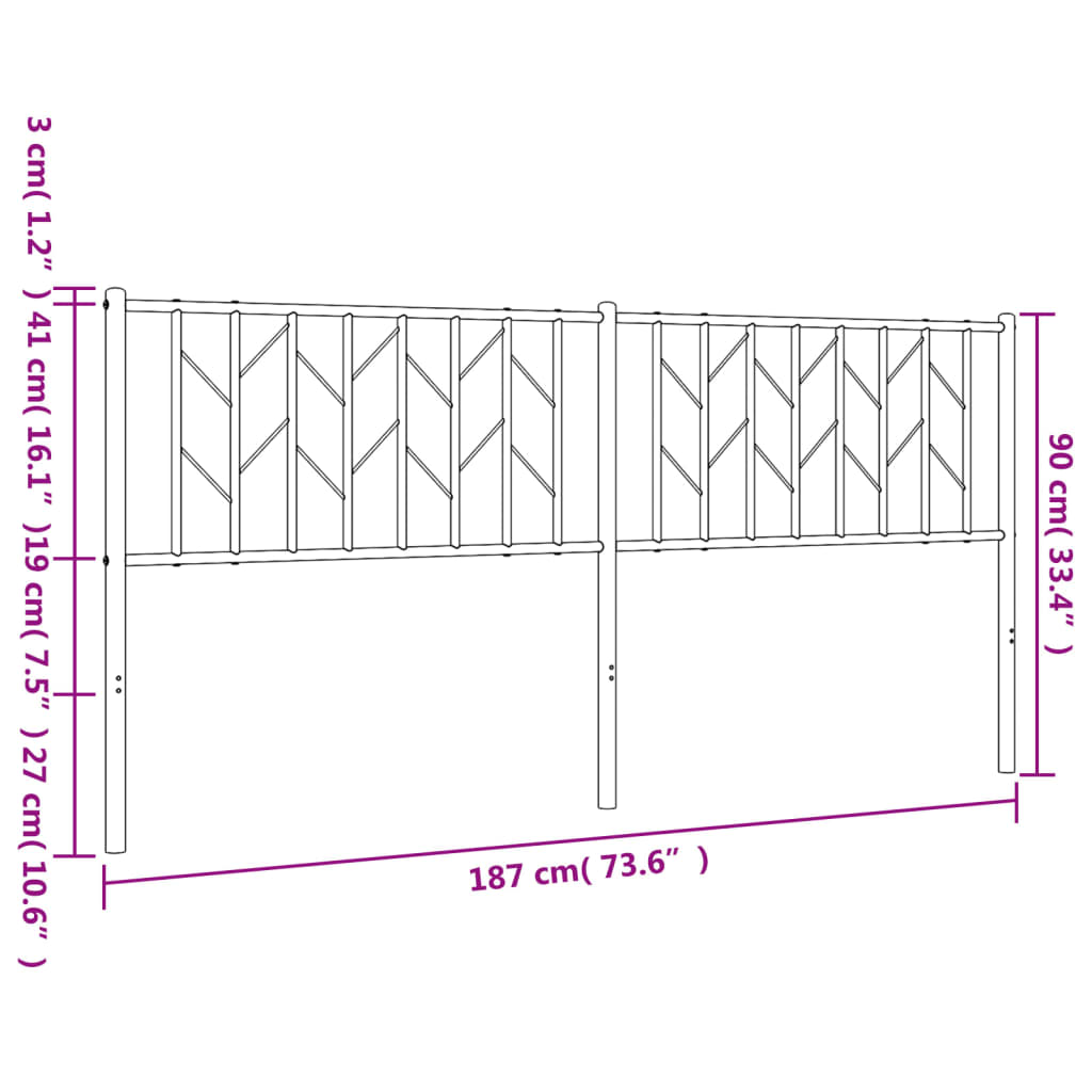 vidaXL Tăblie de pat metalică, alb, 180 cm