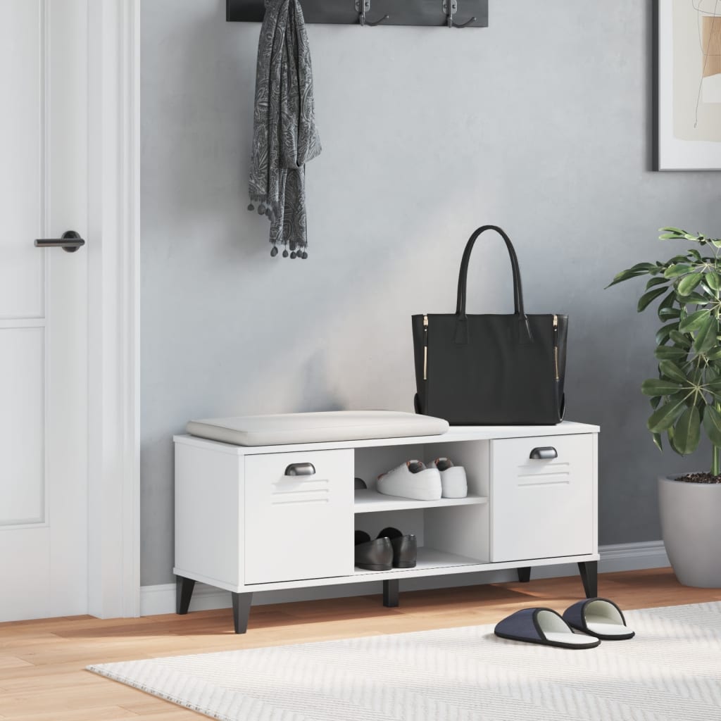 vidaXL Bancă de pantofi „VIKEN”, alb, 106x35x45 cm, lemn prelucrat vidaXL Bancă de pantofi „VIKEN”, alb, 106x35x45 cm, lemn prelucrat
