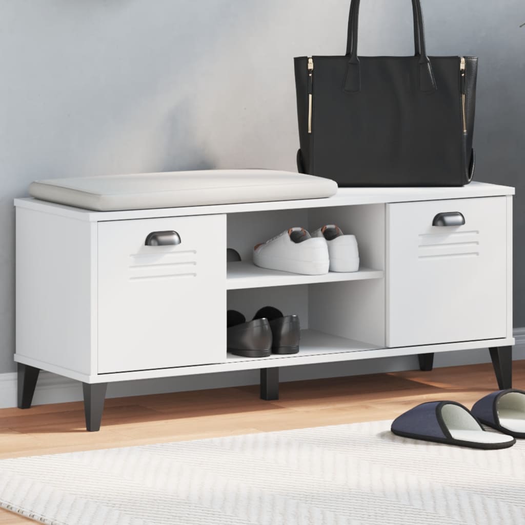 vidaXL Bancă de pantofi „VIKEN”, alb, 106x35x45 cm, lemn prelucrat vidaXL Bancă de pantofi „VIKEN”, alb, 106x35x45 cm, lemn prelucrat