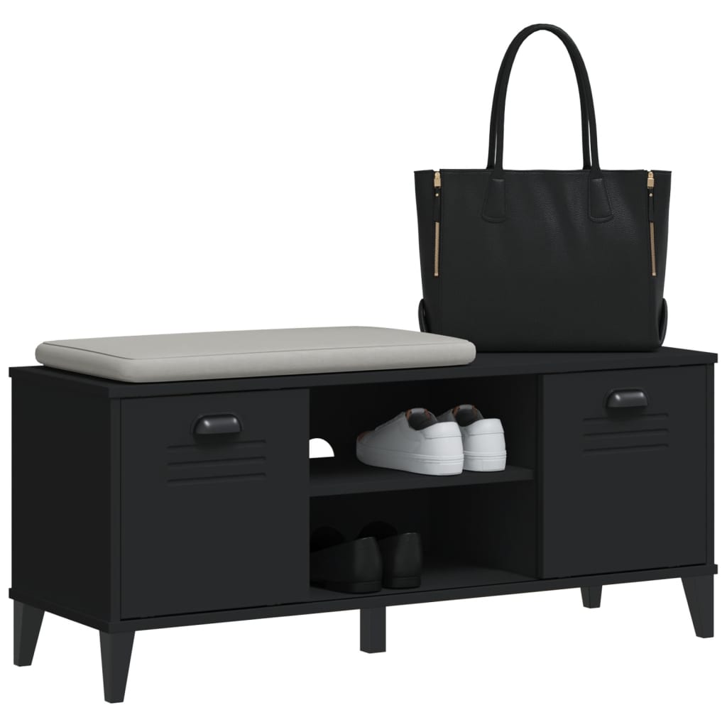 vidaXL Bancă de pantofi „VIKEN”, negru, 106x35x45 cm, lemn prelucrat vidaXL Bancă de pantofi „VIKEN”, negru, 106x35x45 cm, lemn prelucrat
