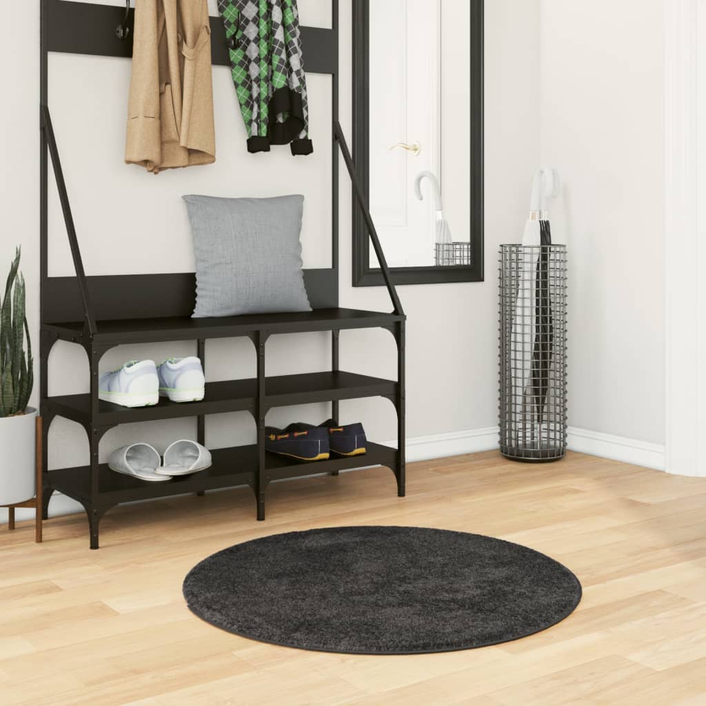 vidaXL Covor pufos "PAMPLONA" cu fire înalte, antracit modern Ø 80 cm