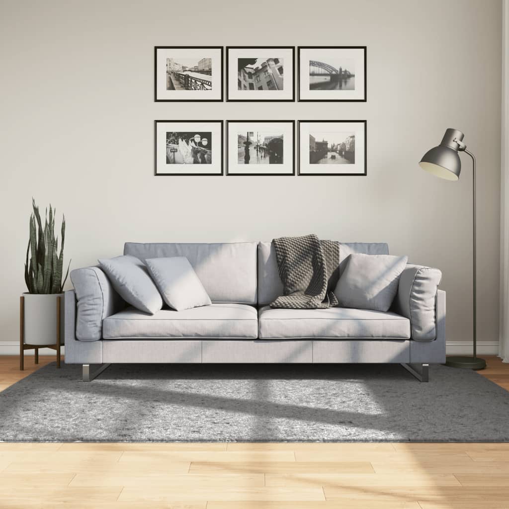 vidaXL Covor pufos "PAMPLONA" cu fire înalte, gri modern, 140x200 cm vidaXL Covor pufos "PAMPLONA" cu fire înalte, gri modern, 140x200 cm
