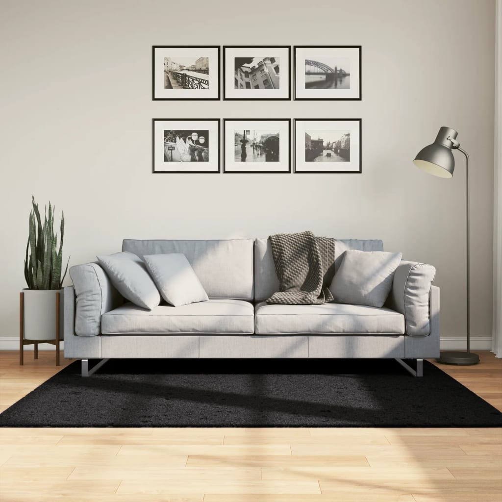 vidaXL Covor pufos "PAMPLONA" cu fire înalte, negru modern, 120x170 cm vidaXL Covor pufos "PAMPLONA" cu fire înalte, negru modern, 120x170 cm