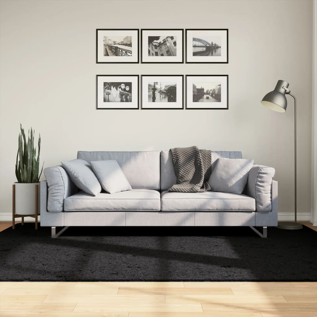 vidaXL Covor pufos "PAMPLONA" cu fire înalte, negru modern, 160x230 cm vidaXL Covor pufos "PAMPLONA" cu fire înalte, negru modern, 160x230 cm
