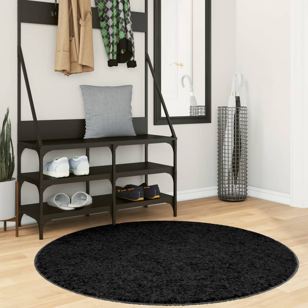 vidaXL Covor pufos "PAMPLONA" cu fire înalte, negru modern, Ø 120 cm vidaXL Covor pufos "PAMPLONA" cu fire înalte, negru modern, Ø 120 cm
