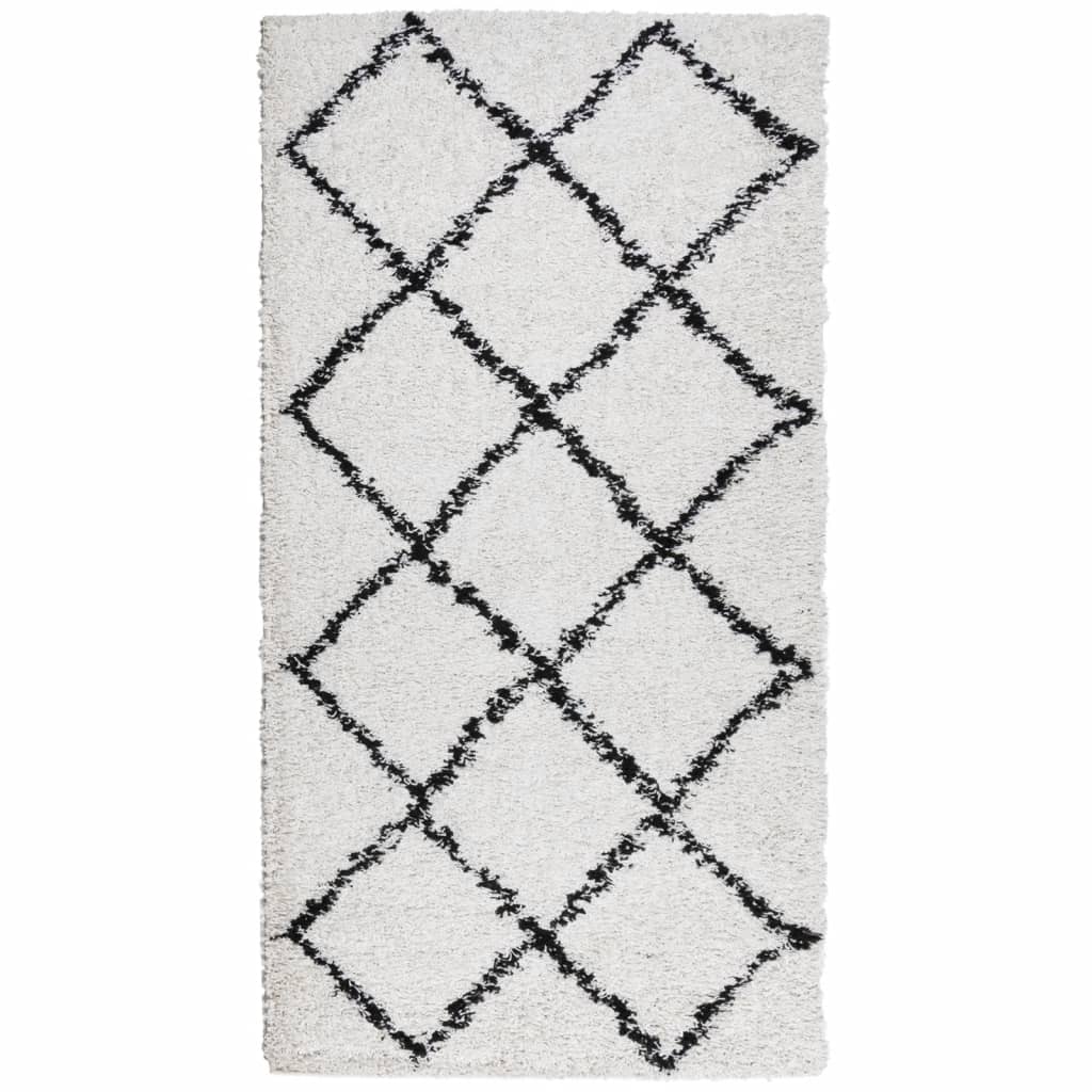 vidaXL Covor pufos "PAMPLONA" fire înalte negru/crem modern 80x150 cm