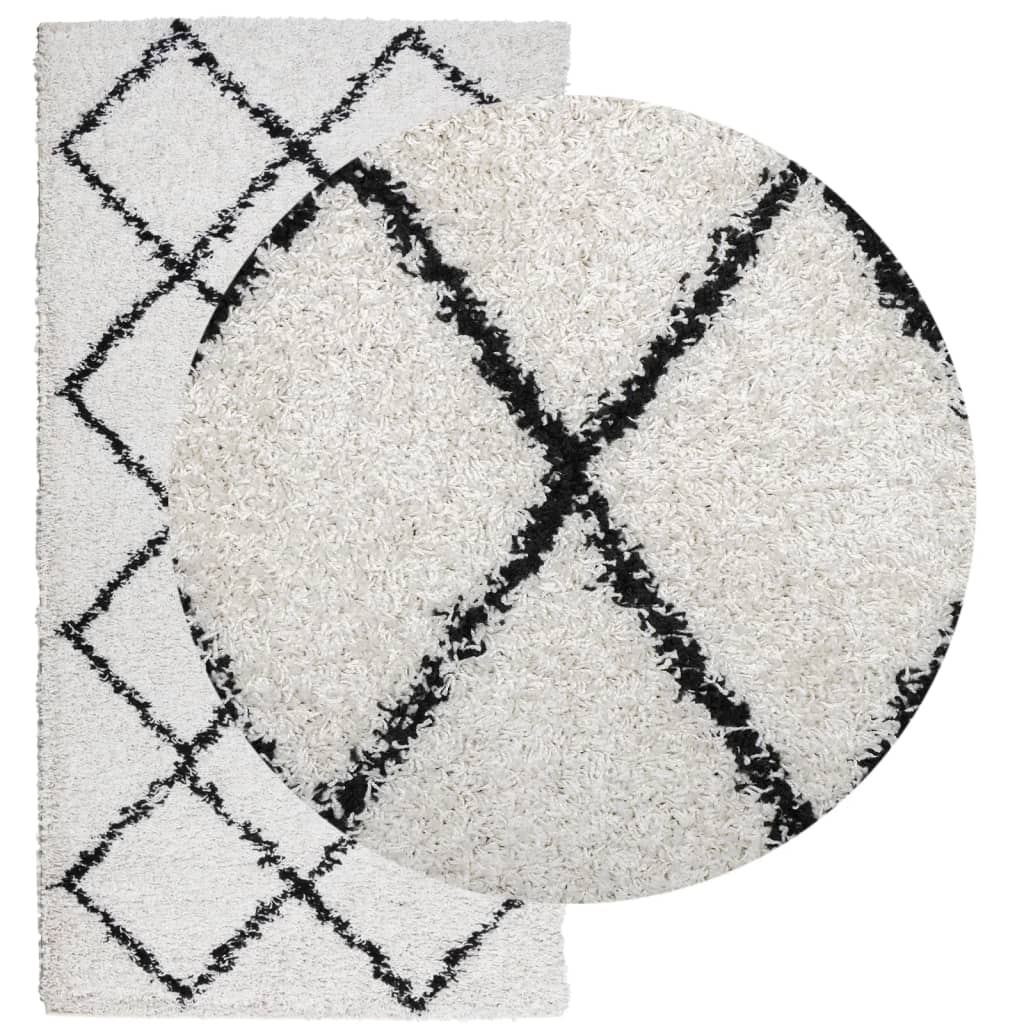 vidaXL Covor pufos "PAMPLONA" fire înalte negru/crem modern 80x150 cm