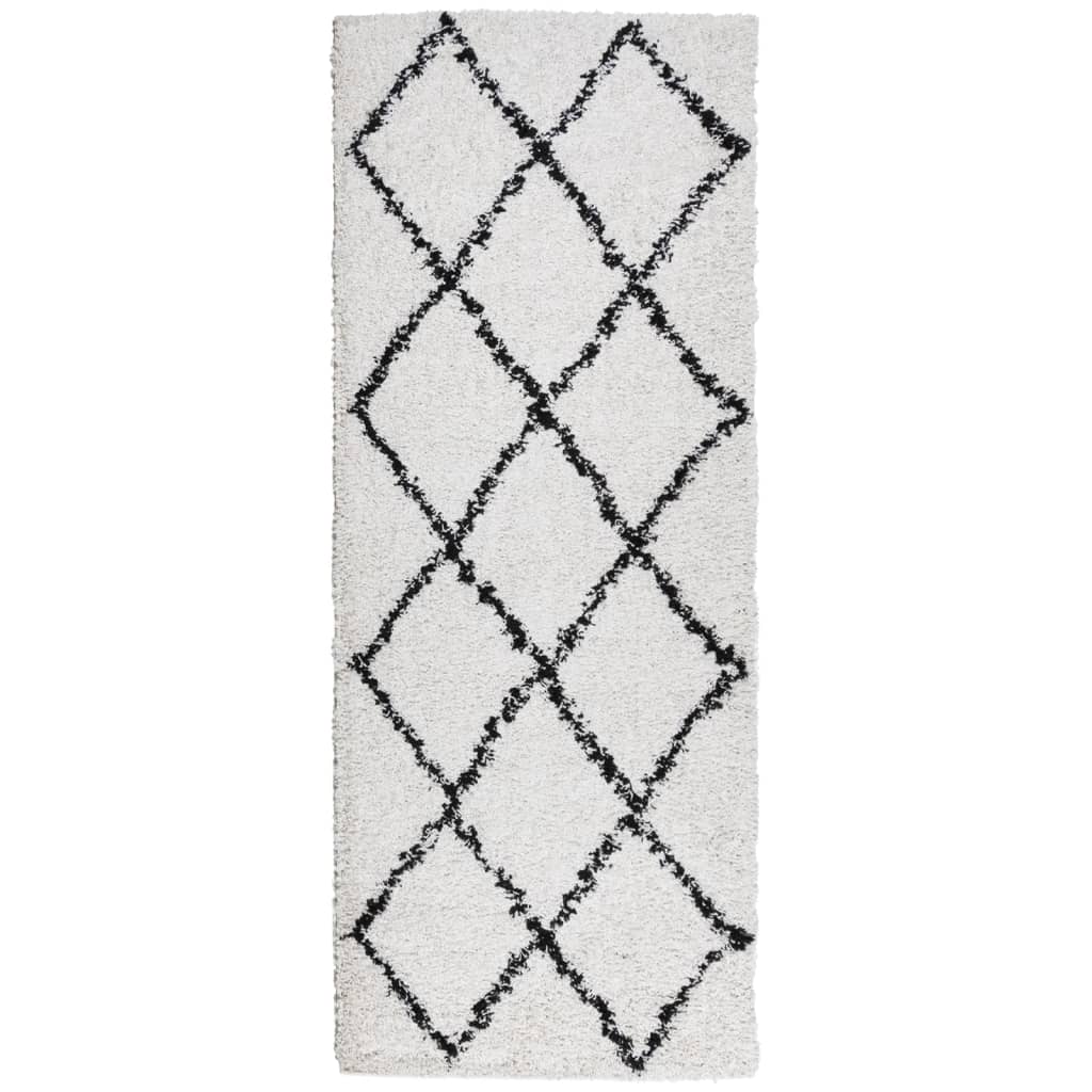 vidaXL Covor pufos "PAMPLONA" fire înalte negru/crem modern 80x200 cm vidaXL Covor pufos "PAMPLONA" fire înalte negru/crem modern 80x200 cm