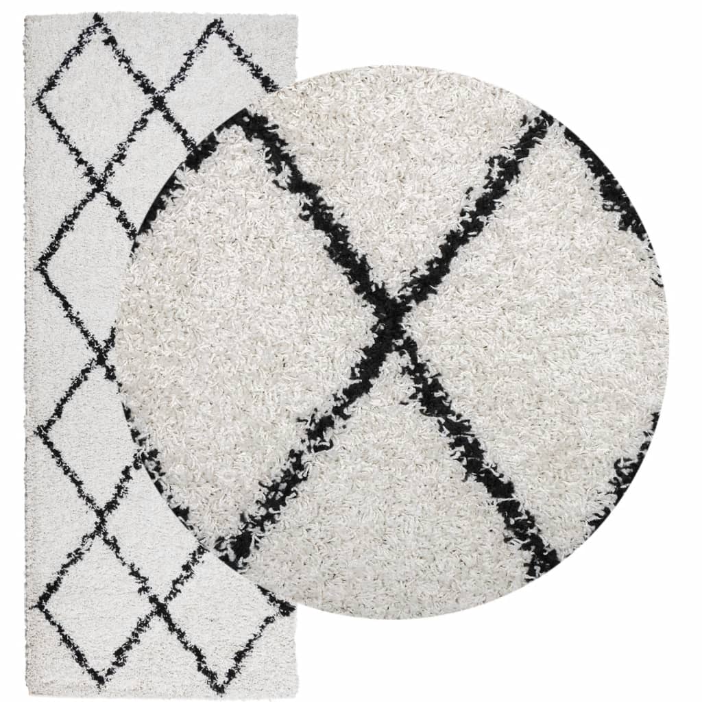 vidaXL Covor pufos "PAMPLONA" fire înalte negru/crem modern 80x200 cm vidaXL Covor pufos "PAMPLONA" fire înalte negru/crem modern 80x200 cm