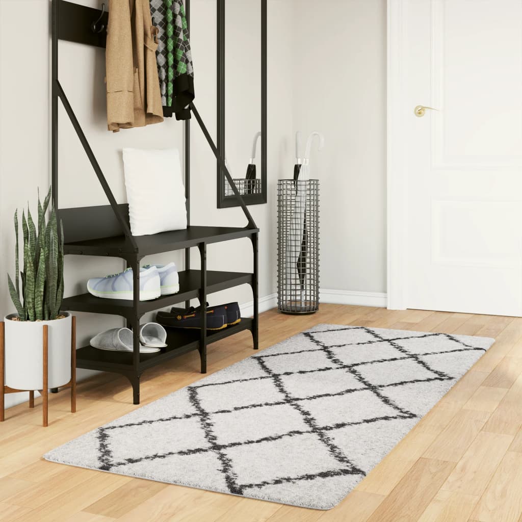 vidaXL Covor pufos "PAMPLONA" fire înalte negru/crem modern 80x200 cm vidaXL Covor pufos "PAMPLONA" fire înalte negru/crem modern 80x200 cm