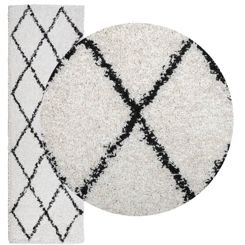 vidaXL Covor pufos "PAMPLONA" fire înalte negru/crem modern 80x250 cm vidaXL Covor pufos "PAMPLONA" fire înalte negru/crem modern 80x250 cm