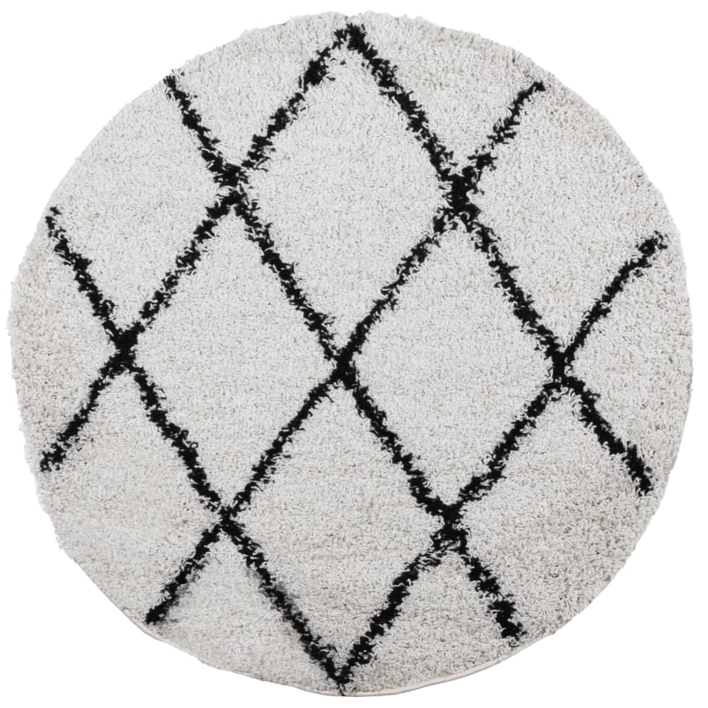 vidaXL Covor pufos "PAMPLONA" fire înalte negru/crem modern Ø 120 cm