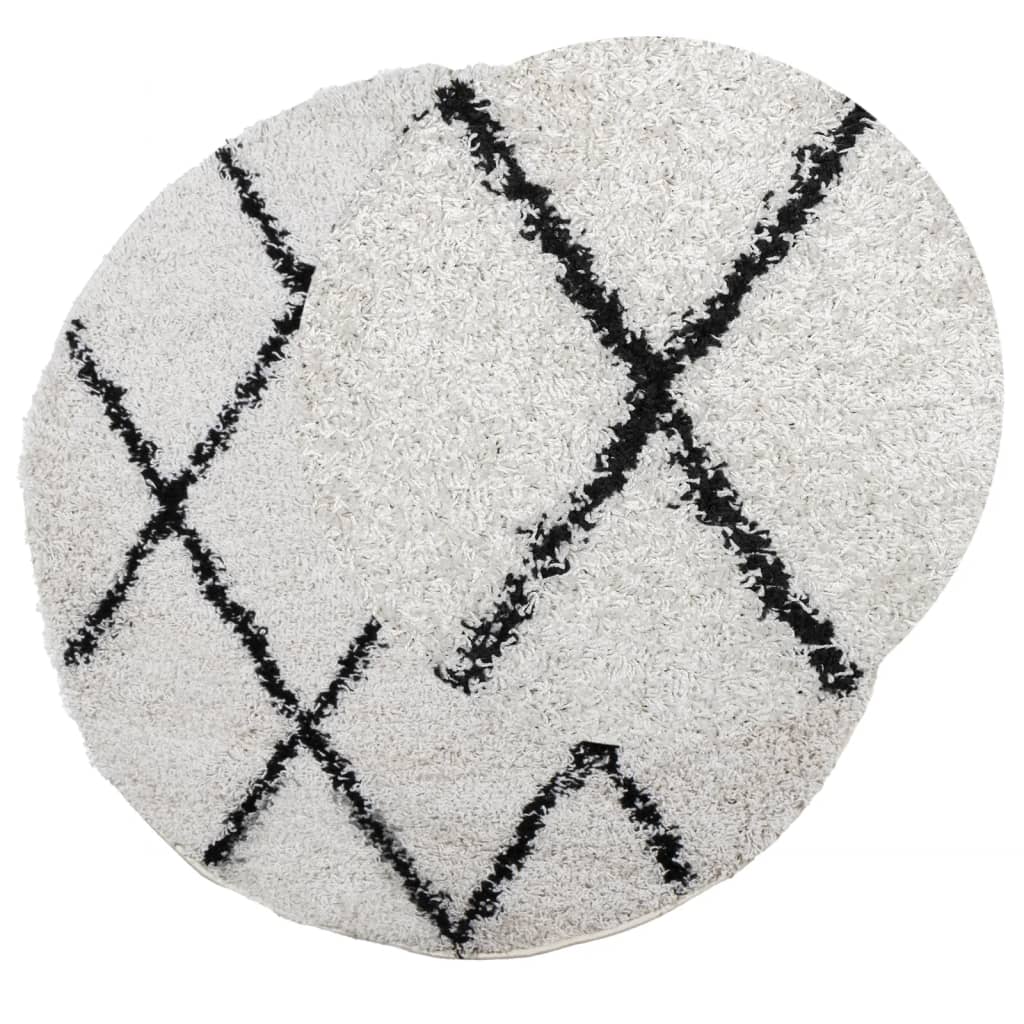 vidaXL Covor pufos "PAMPLONA" fire înalte negru/crem modern Ø 120 cm