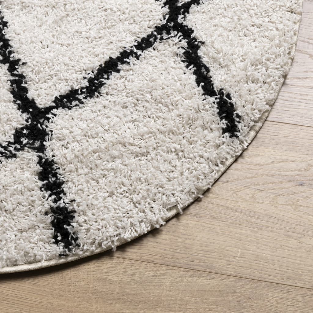 vidaXL Covor pufos "PAMPLONA" fire înalte negru/crem modern Ø 160 cm