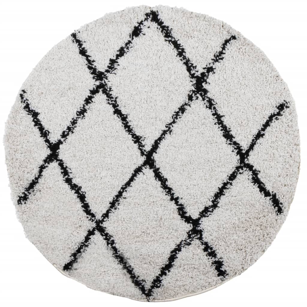 vidaXL Covor pufos "PAMPLONA" fire înalte negru/crem modern Ø 200 cm