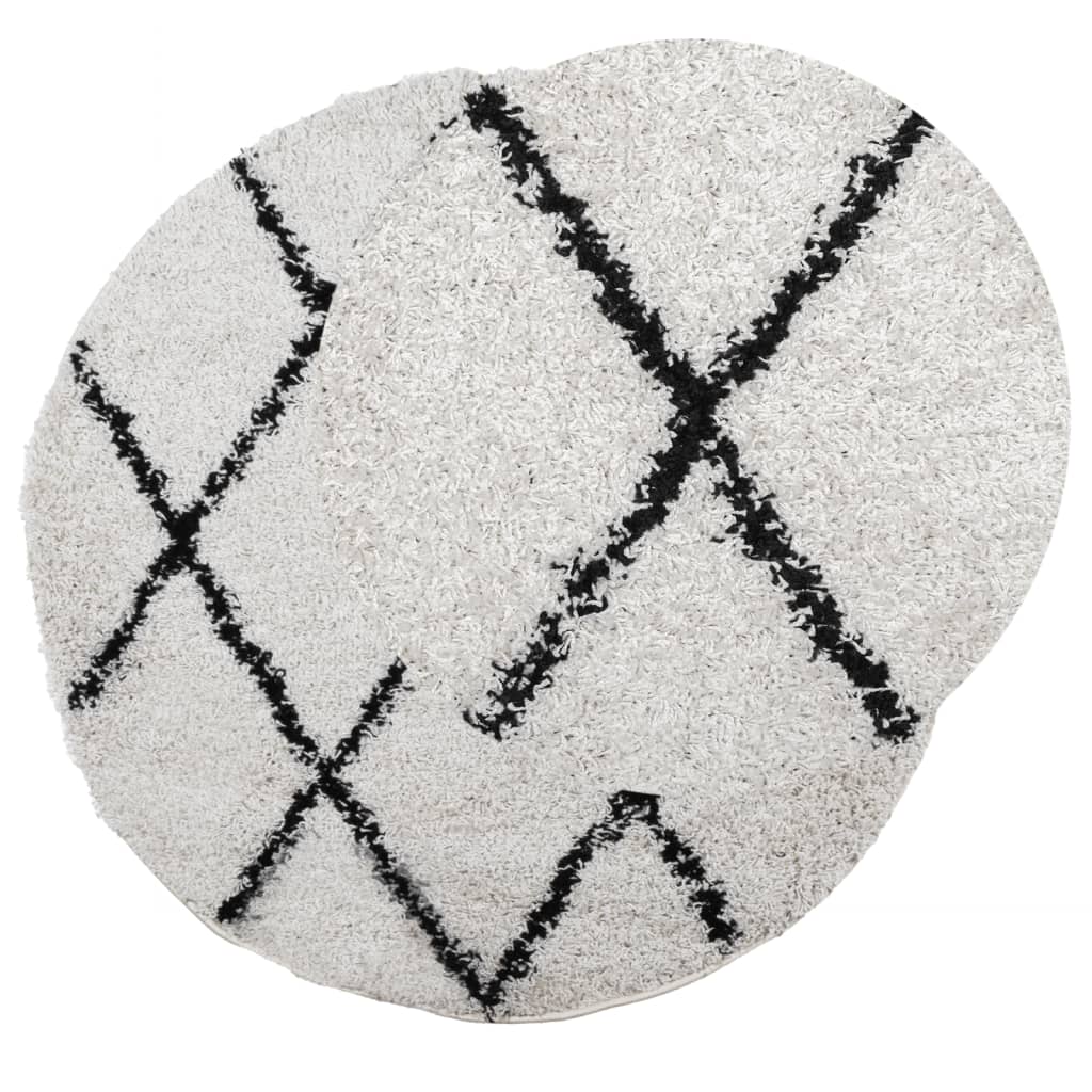 vidaXL Covor pufos "PAMPLONA" fire înalte negru/crem modern Ø 200 cm